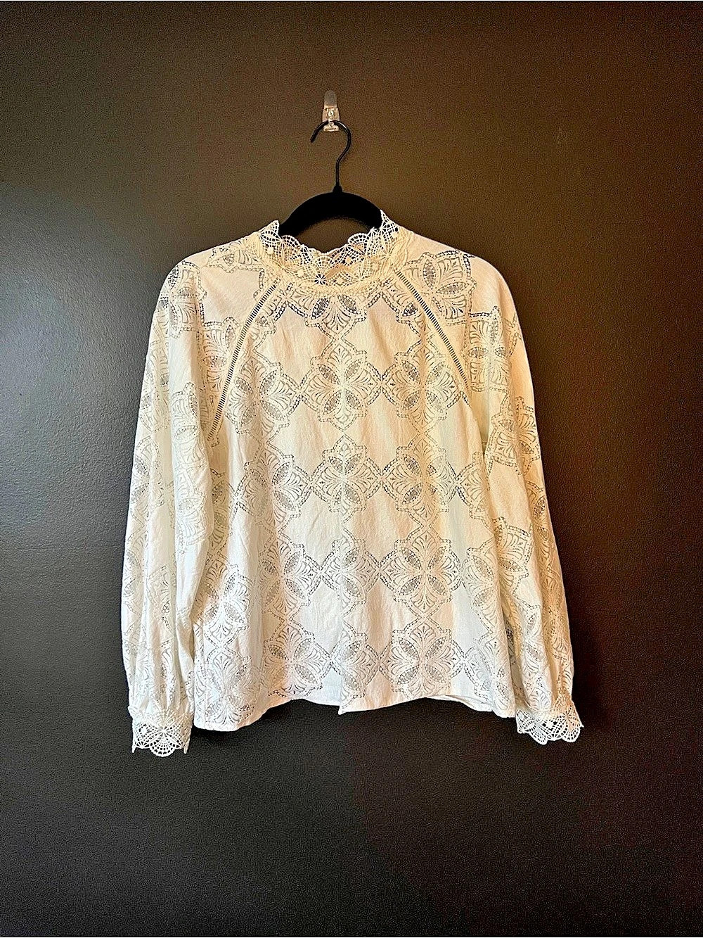 MNG Long Sleeve Lace Blouse in White Like New